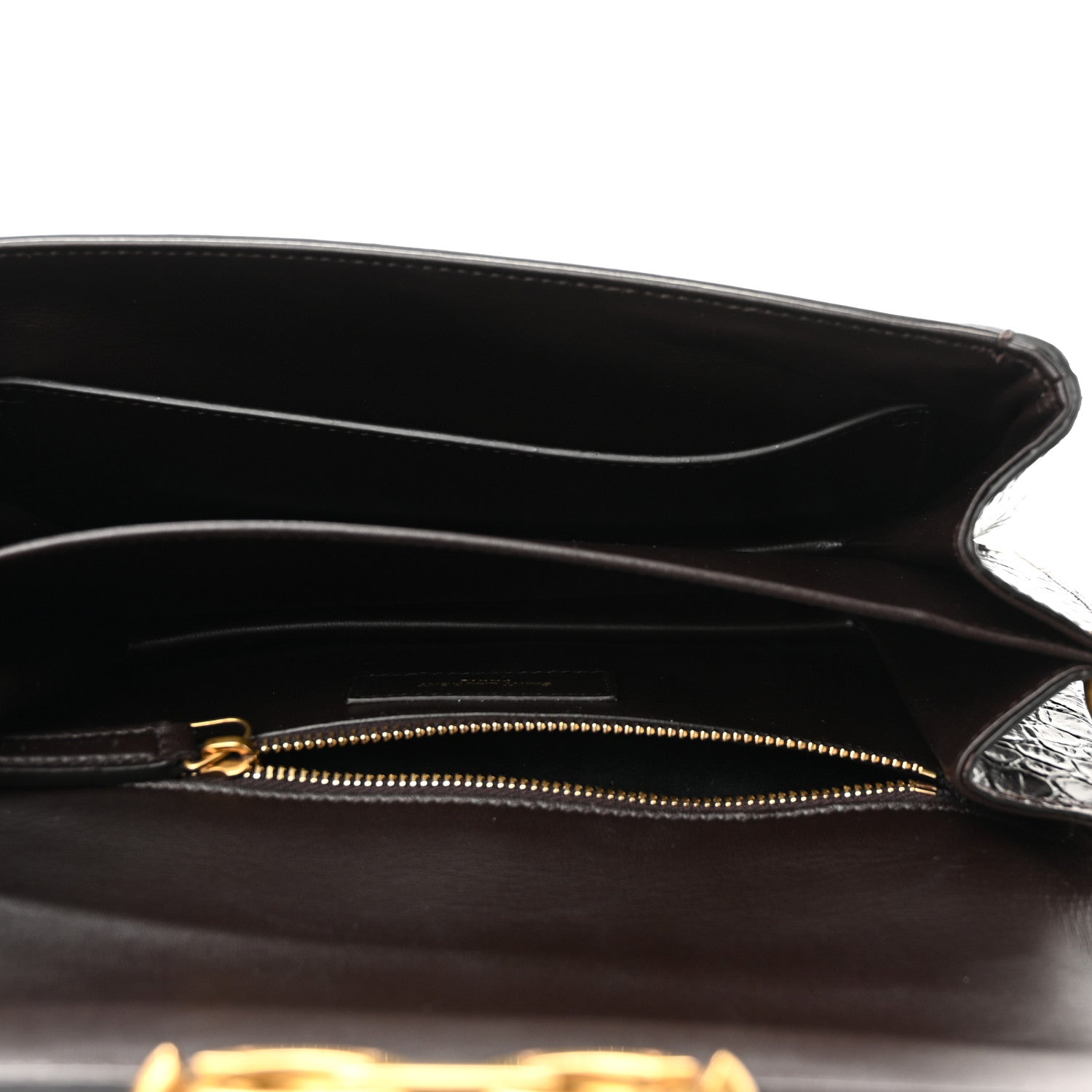 Saint Laurent Shiny Crocodile Embossed Calfskin Le Maillon Satchel Coffee 5 of 10