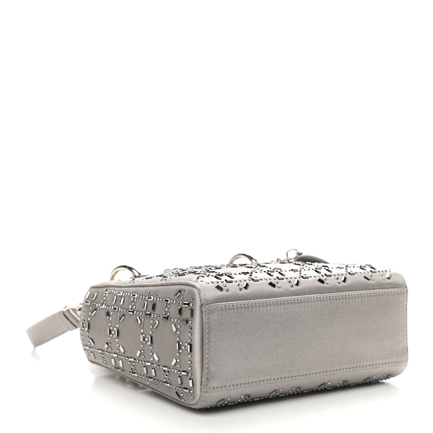Satin Crystal Cannage Mini Lady Dior Gray