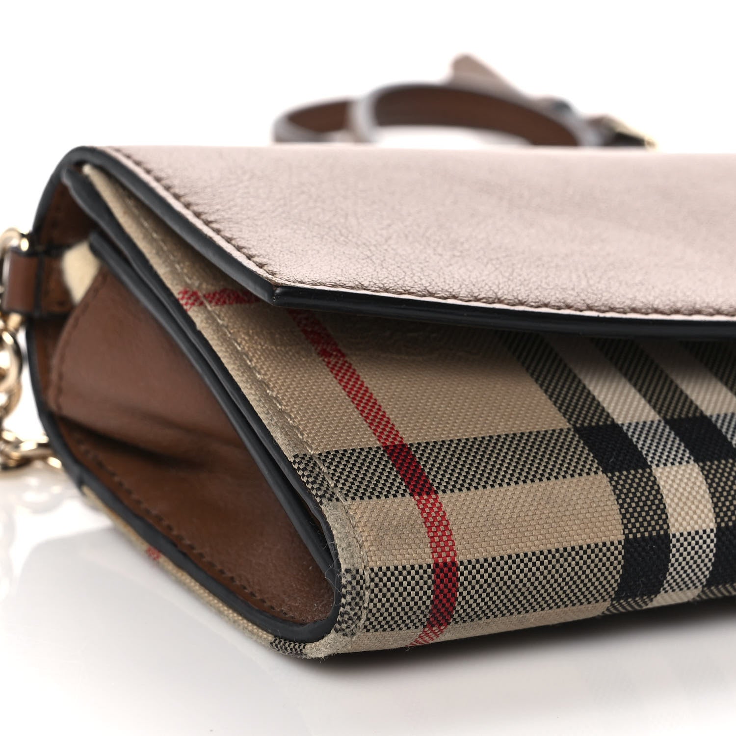Burberry Calfskin Horseferry Check Henley Wallet On Chain Tan 7 of 11