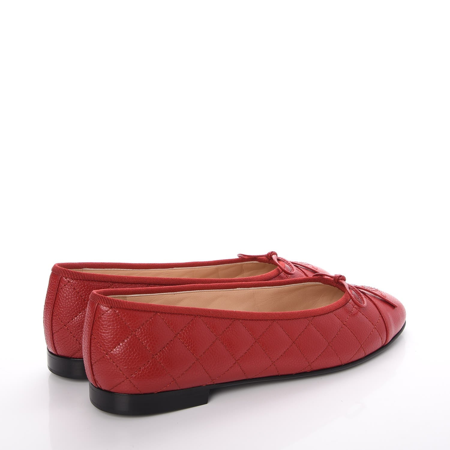 Chanel Caviar Quilted CC Cap Toe Ballerina Flats 39 Red 4 of 9