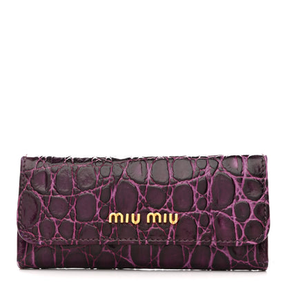 Miu Miu Calfskin Crocodile Embossed Card Holder Key Ring Petunia 1 of 11