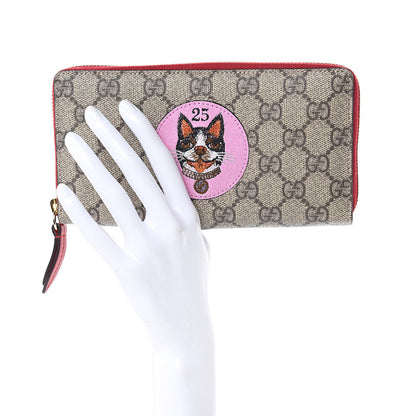 Gucci GG Supreme Monogram Bosco Patch Zip Around Wallet Beige Malva Hibiscus Red 2 of 7