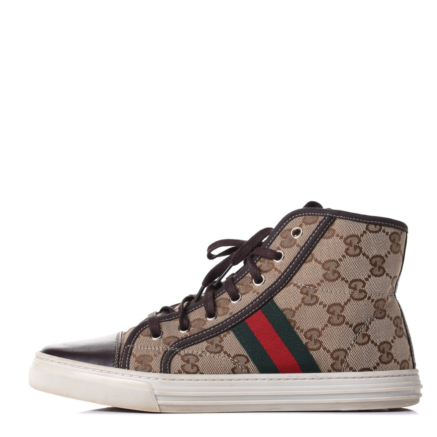GG Monogram Web Womens High Top Sneakers 38 Brown