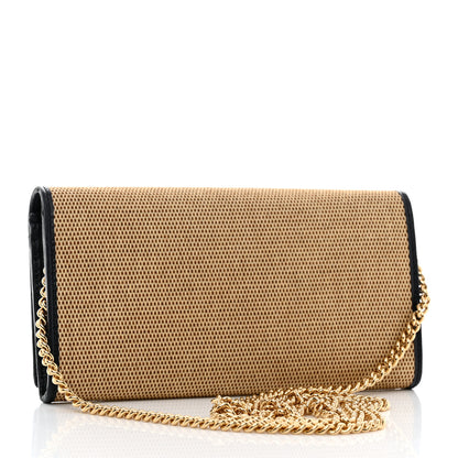 Gucci Vintage Rice Canvas Plutone Calfskin Small Horsebit 1955 Wallet On Chain Beige Blue 3 of 9