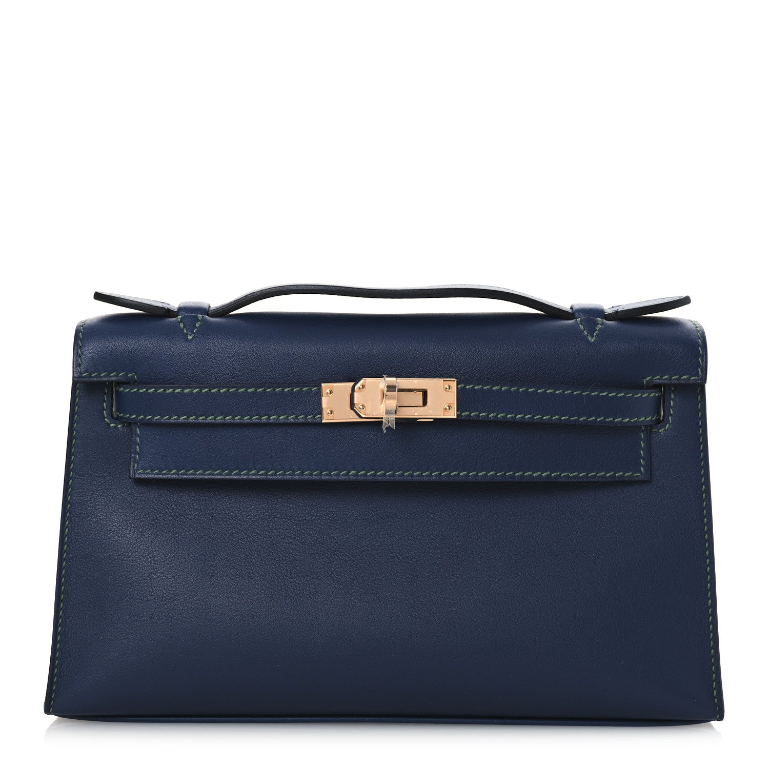 Hermes Swift Horseshoe Kelly Pochette Clutch  Bleu Navy Vert Vertigo 1 of 12