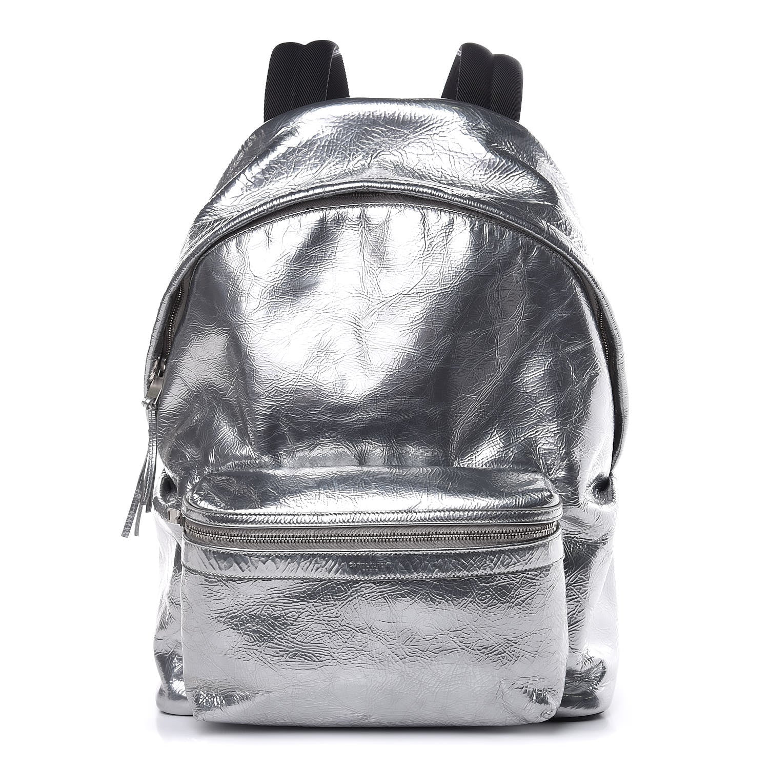 Saint Laurent Textured Patent City Backpack Argent 1 of 9