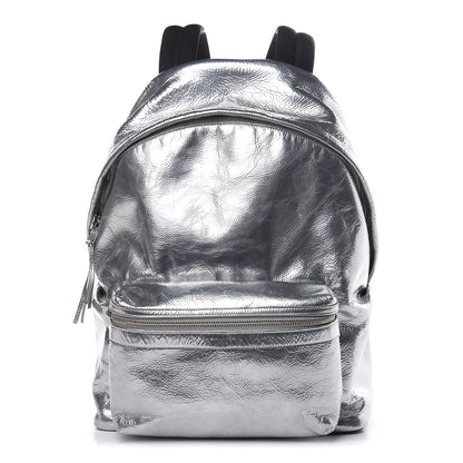 Saint Laurent Textured Patent City Backpack Argent 1 of 9