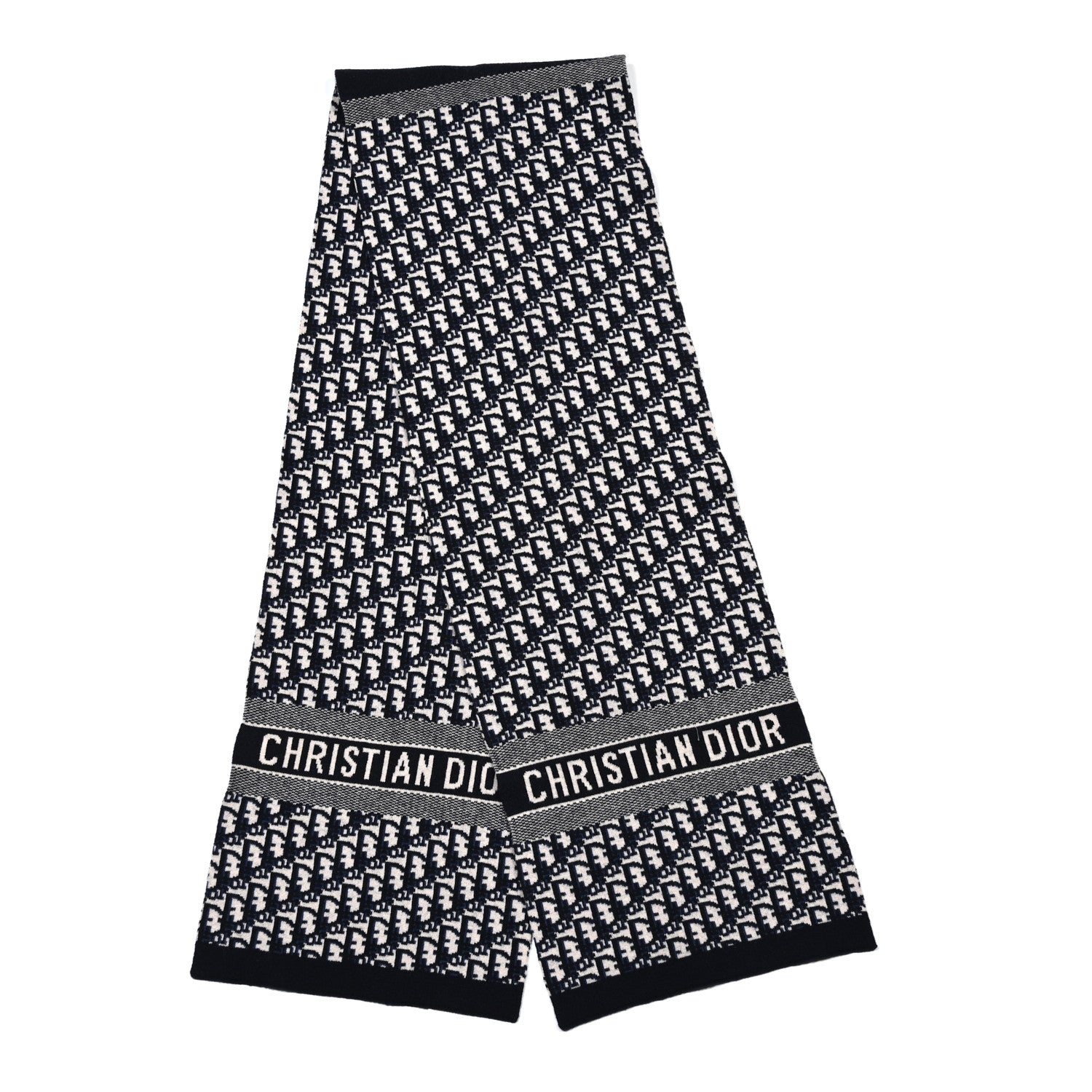 Christian Dior Wool Cashmere Oblique Scarf Beige Blue Black 2 of 3