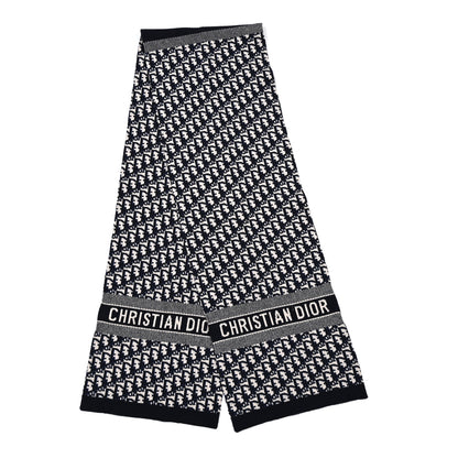 Christian Dior Wool Cashmere Oblique Scarf Beige Blue Black 2 of 3