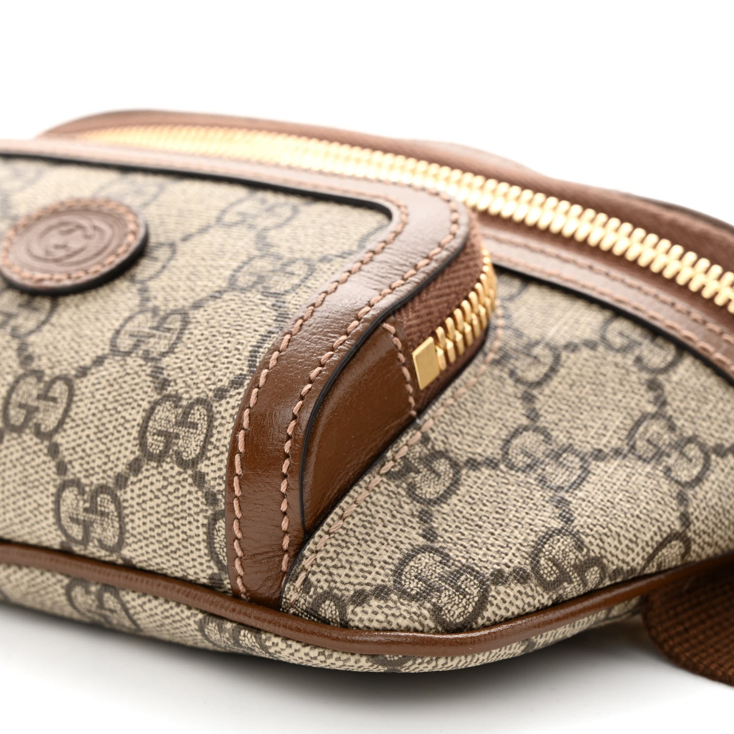 GG Supreme Monogram Textured Calfskin Retro Interlocking G Belt Bag Beige Ebony Brown Sugar