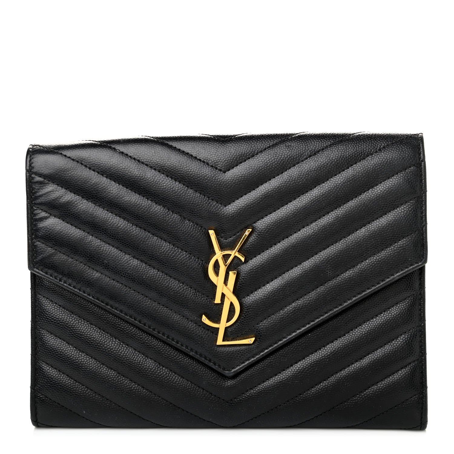 Saint Laurent Grain De Poudre Matelasse Chevron Monogram Envelope Clutch Black 1 of 8