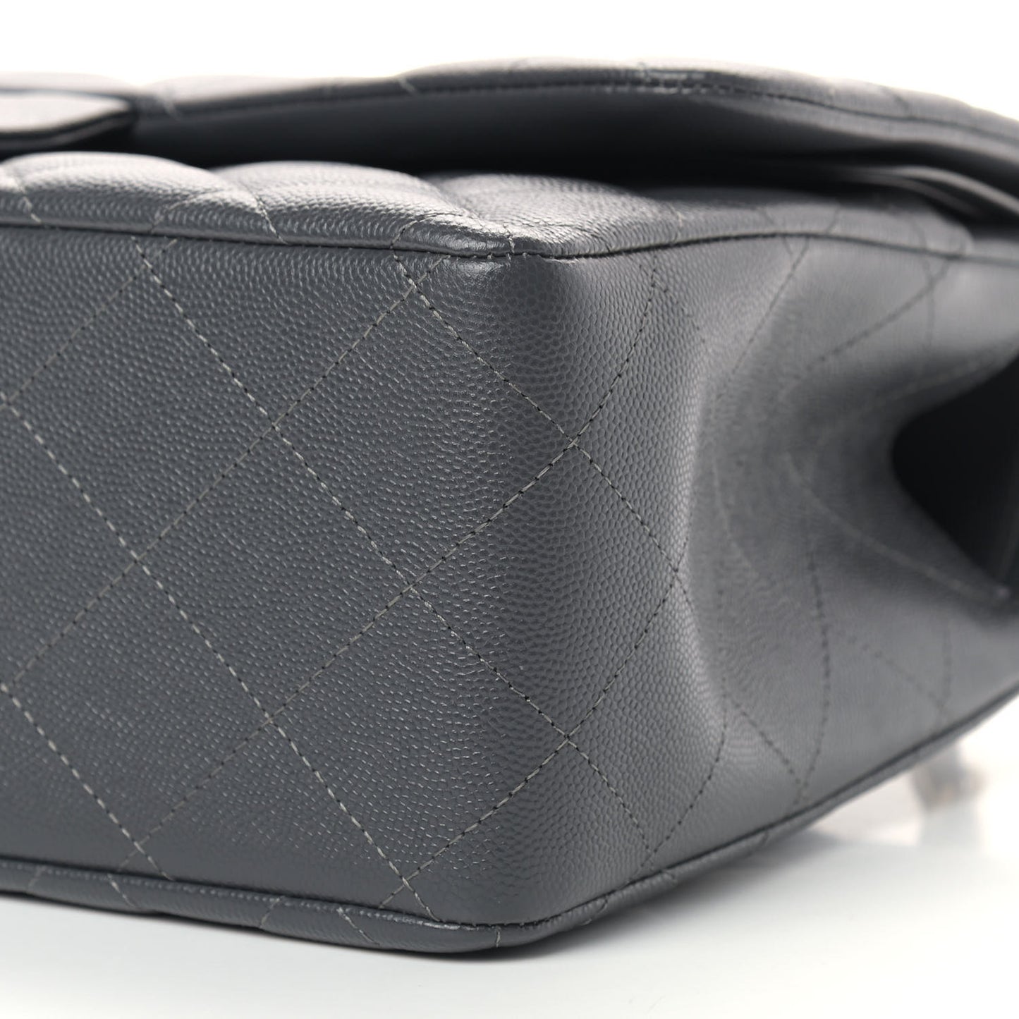 Caviar Quilted Jumbo Double Flap Dark Grey