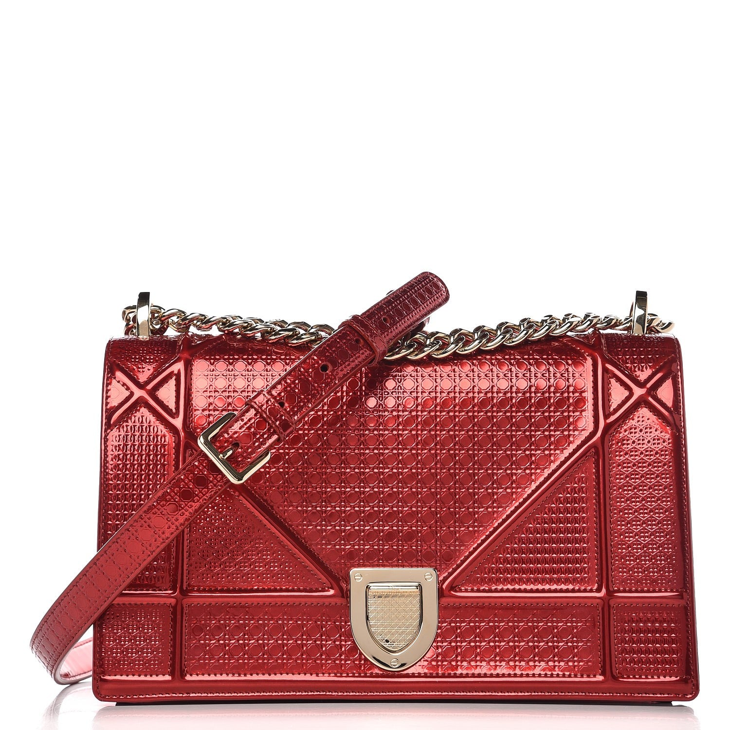 Christian Dior Metallic Patent Micro-Cannage Medium Diorama Flap Bag Red 1 of 6