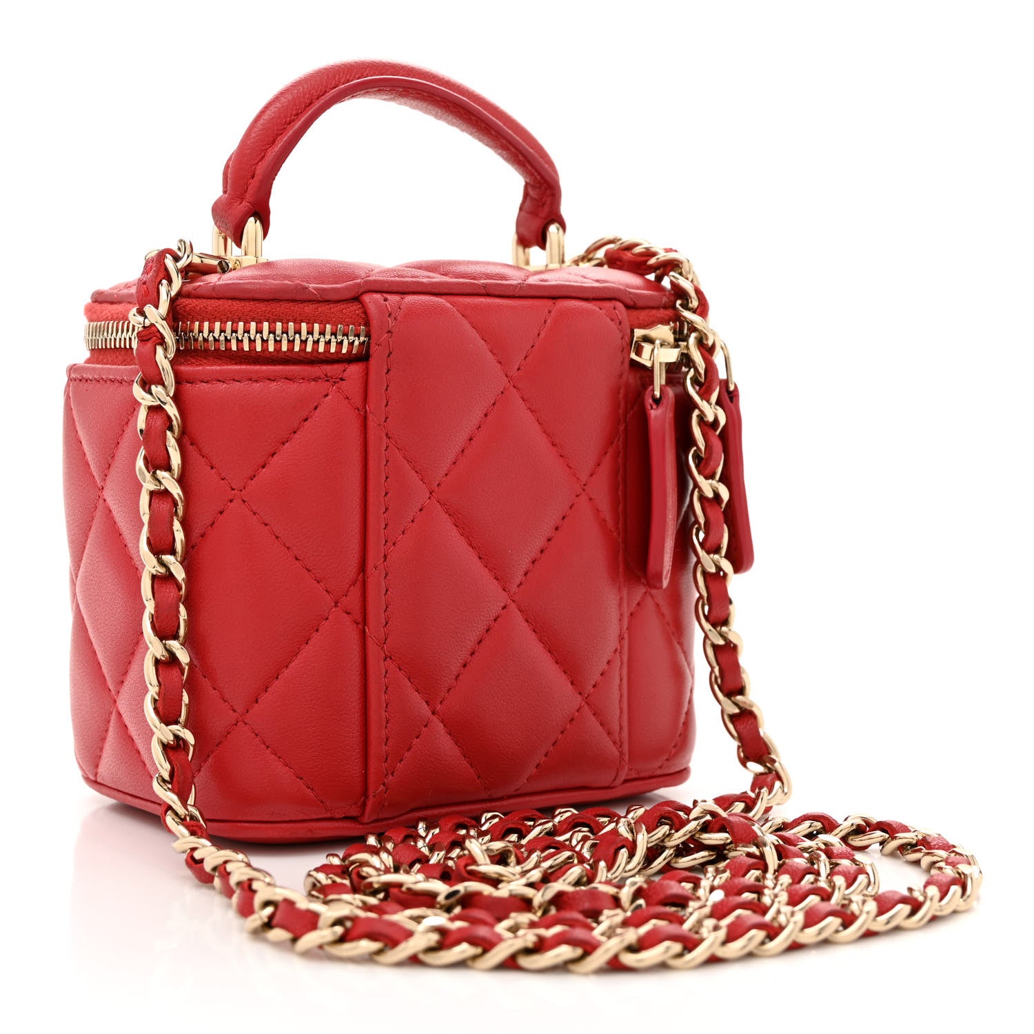 Chanel Lambskin Quilted Top Handle Mini Vanity Case With Chain Red 3 of 13