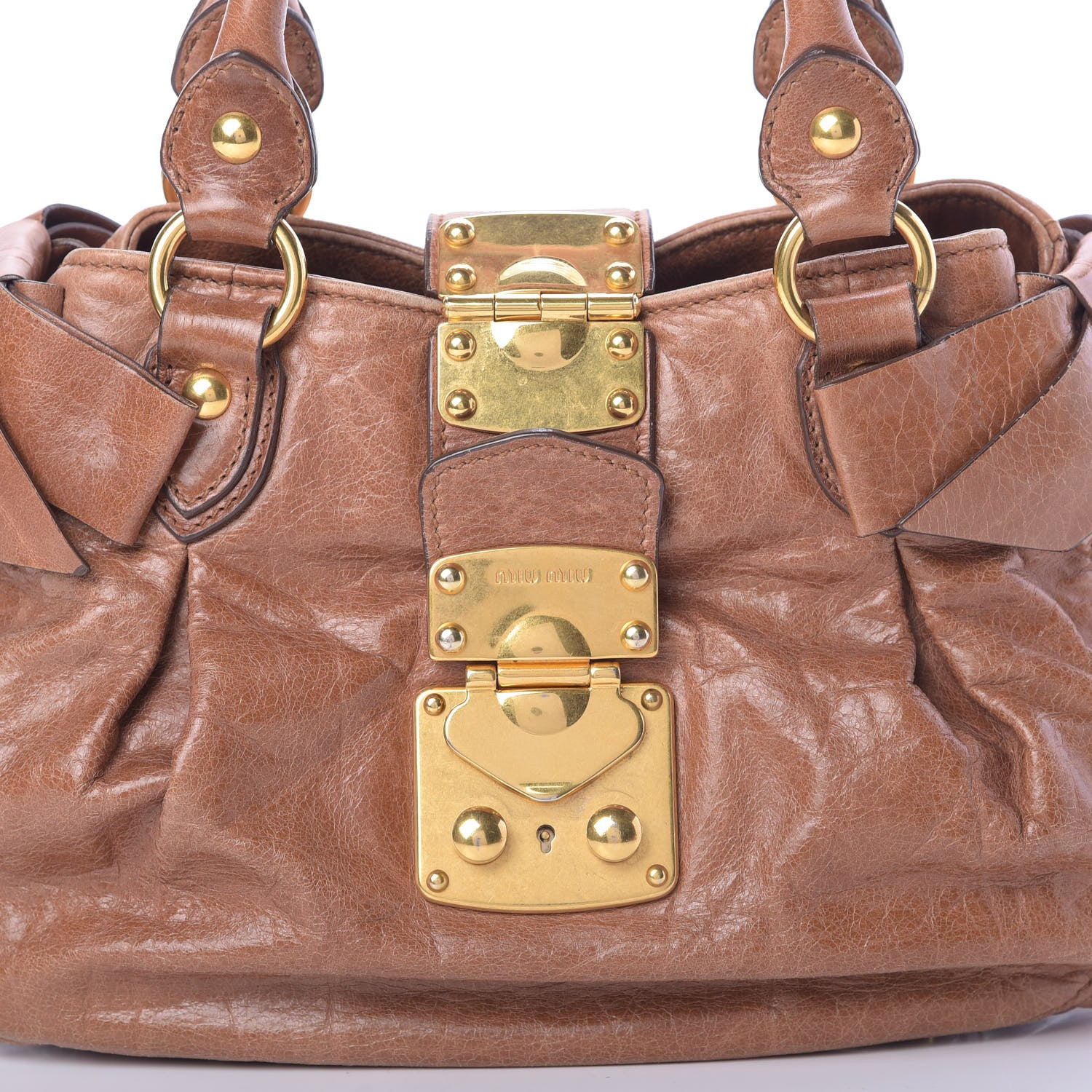 Miu Miu Vitello Lux Mini Bow Bag Brown 8 of 14