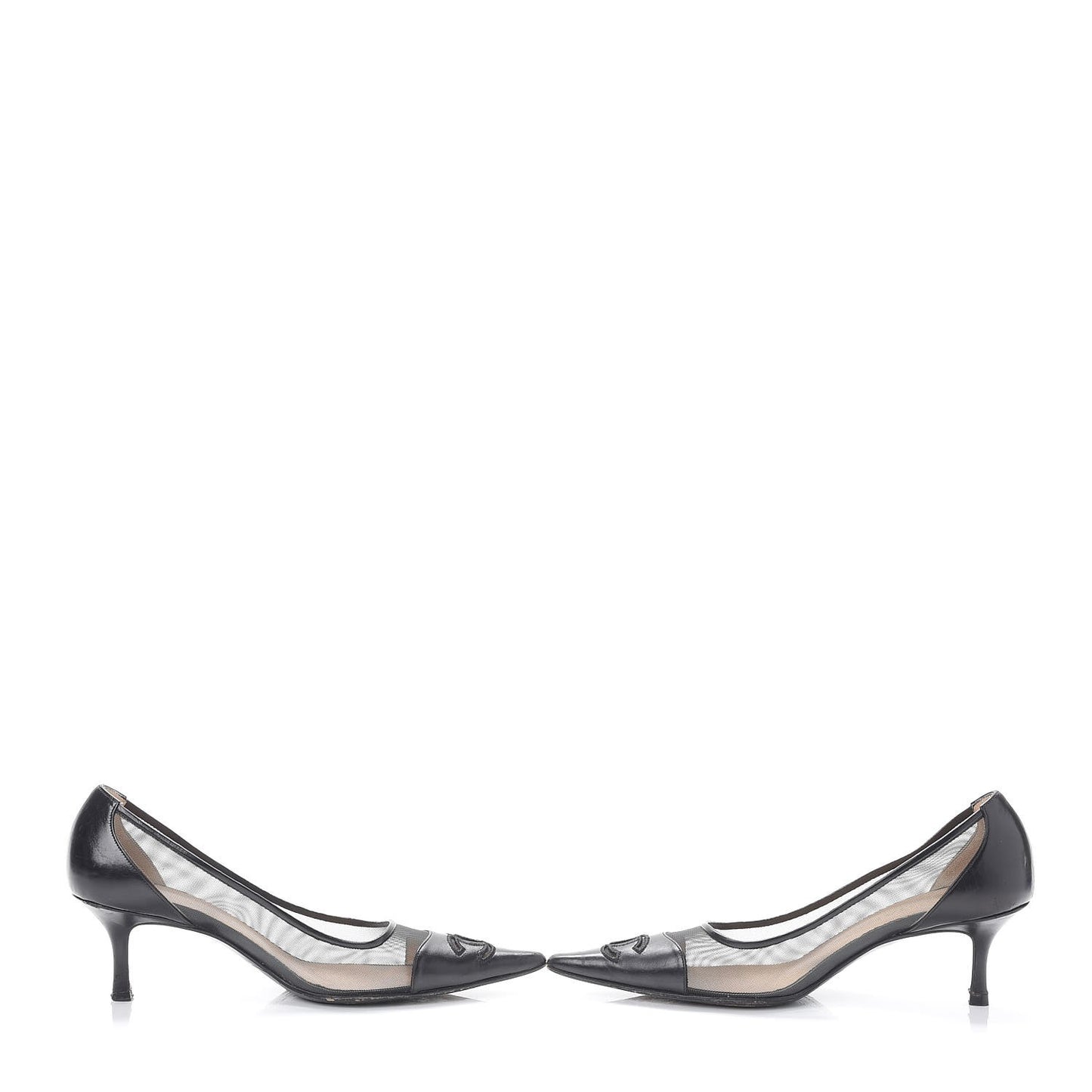 Lambskin Mesh CC Kitten Heels Pumps 38 Black