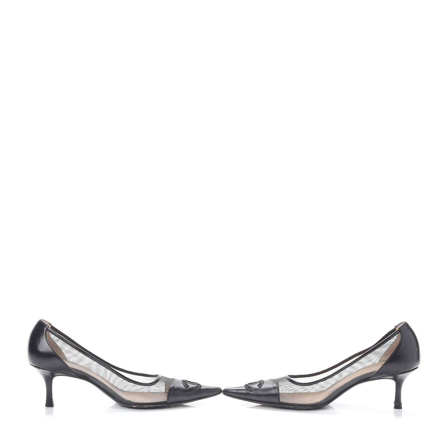 Chanel Lambskin Mesh CC Kitten Heels Pumps 38 Black 6 of 17