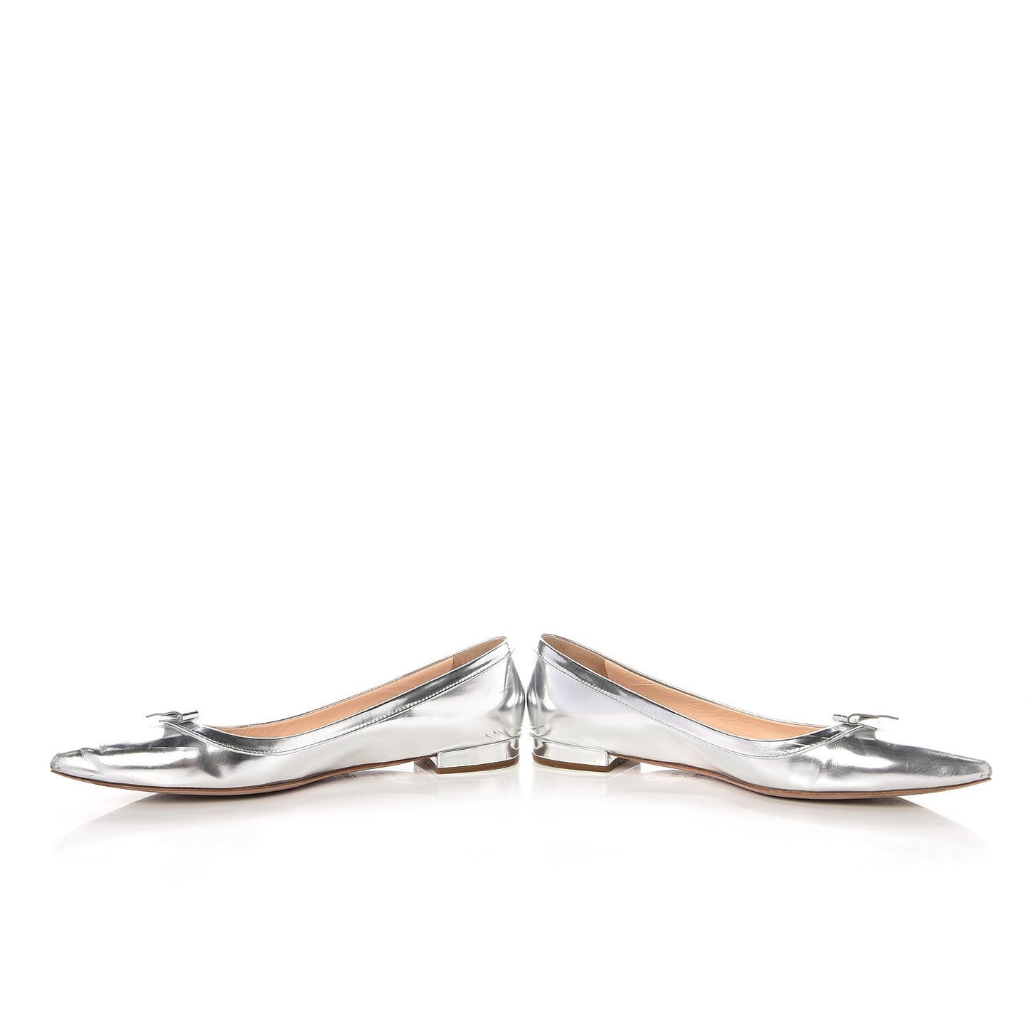 Metallic Calfskin Bow Ballet Flats 39.5 Silver