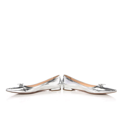 Prada Metallic Calfskin Bow Ballet Flats 39.5 Silver 5 of 12