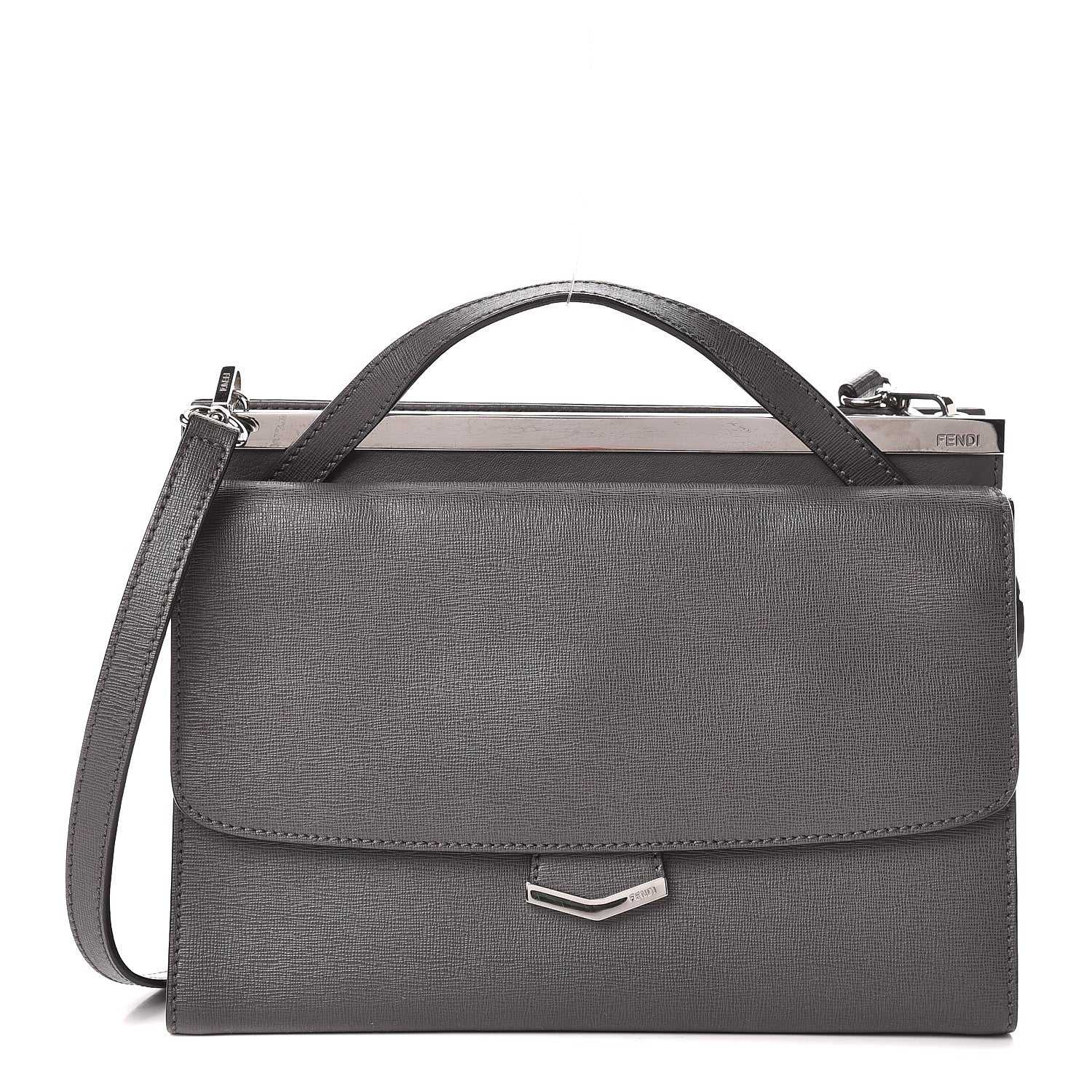 Fendi Vitello Elite Flamingo Demi Jour Shoulder Bag Grey 2 of 12