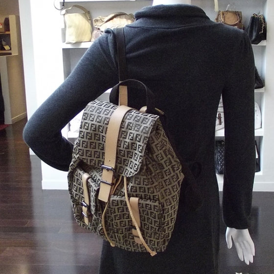 Fendi Leather Zucchino Beige Backpack 2 of 9