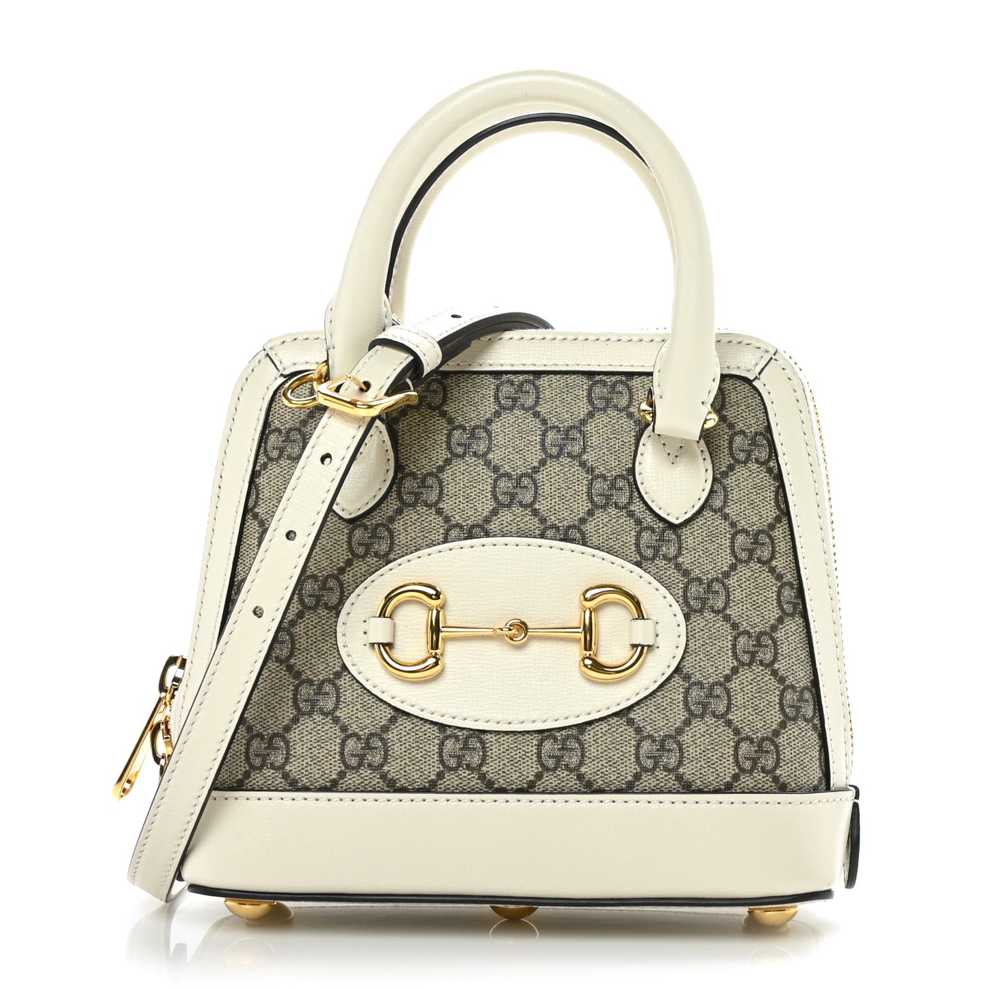 GG Supreme Monogram Azalea Calfskin Mini Horsebit 1955 Top Handle Bag Beige Ebony Mystic White