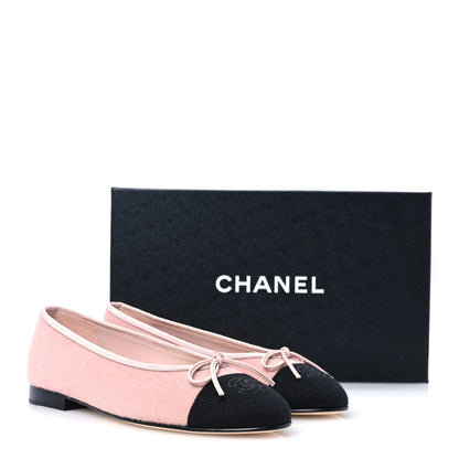 Chanel Fabric Cap Toe CC Ballet Flats 36 Light Pink Black 10 of 10
