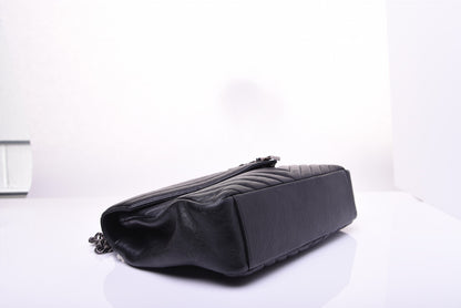 Saint Laurent Sheepskin Matelasse Chevron Monogram Large College Satchel Black 7 of 31