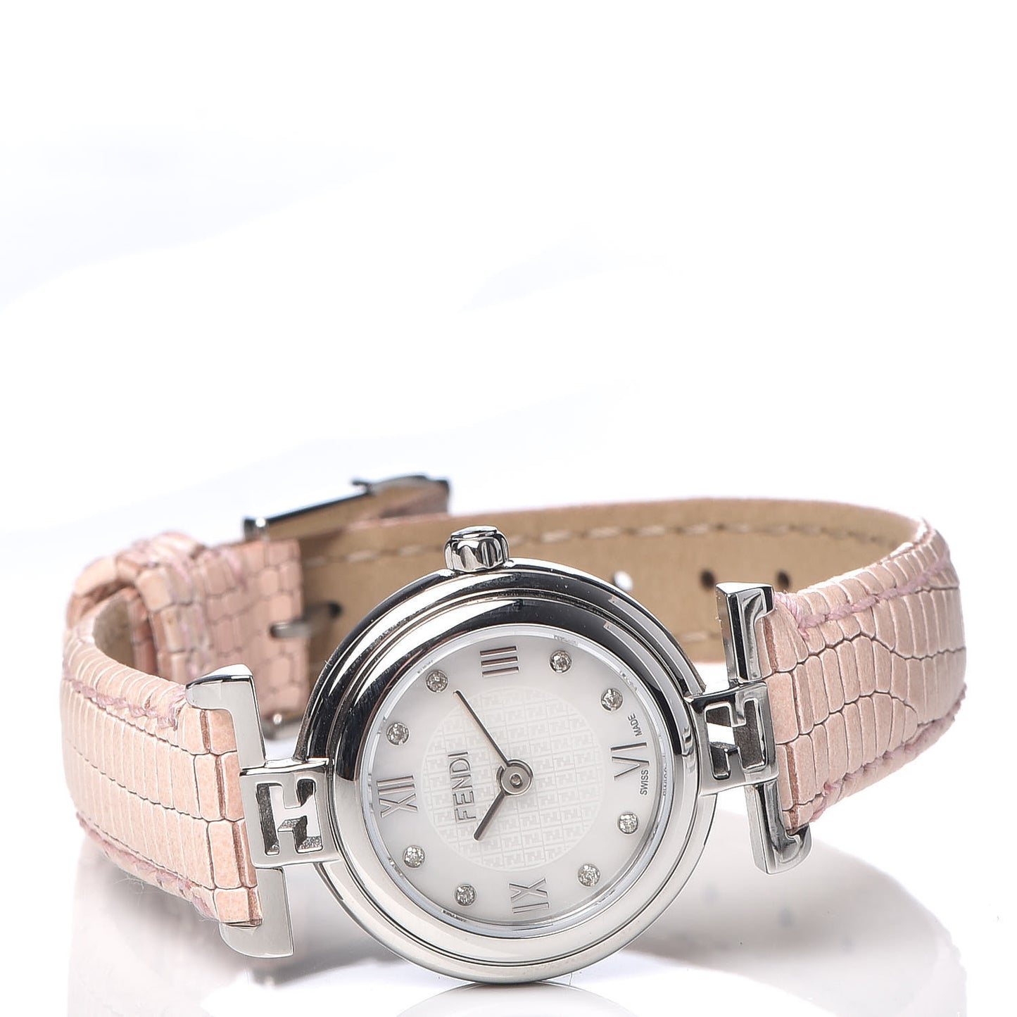Stainless Steel Calfskin Diamond Pink Mother of Pearl 23mm Moda Quartz Watch