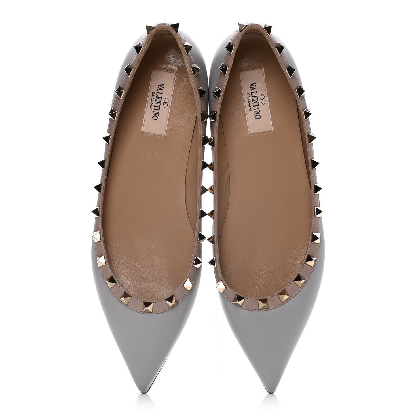 Calfskin Nappa Rockstud Ballerina Flats 40 Sky Sorbet Poudre