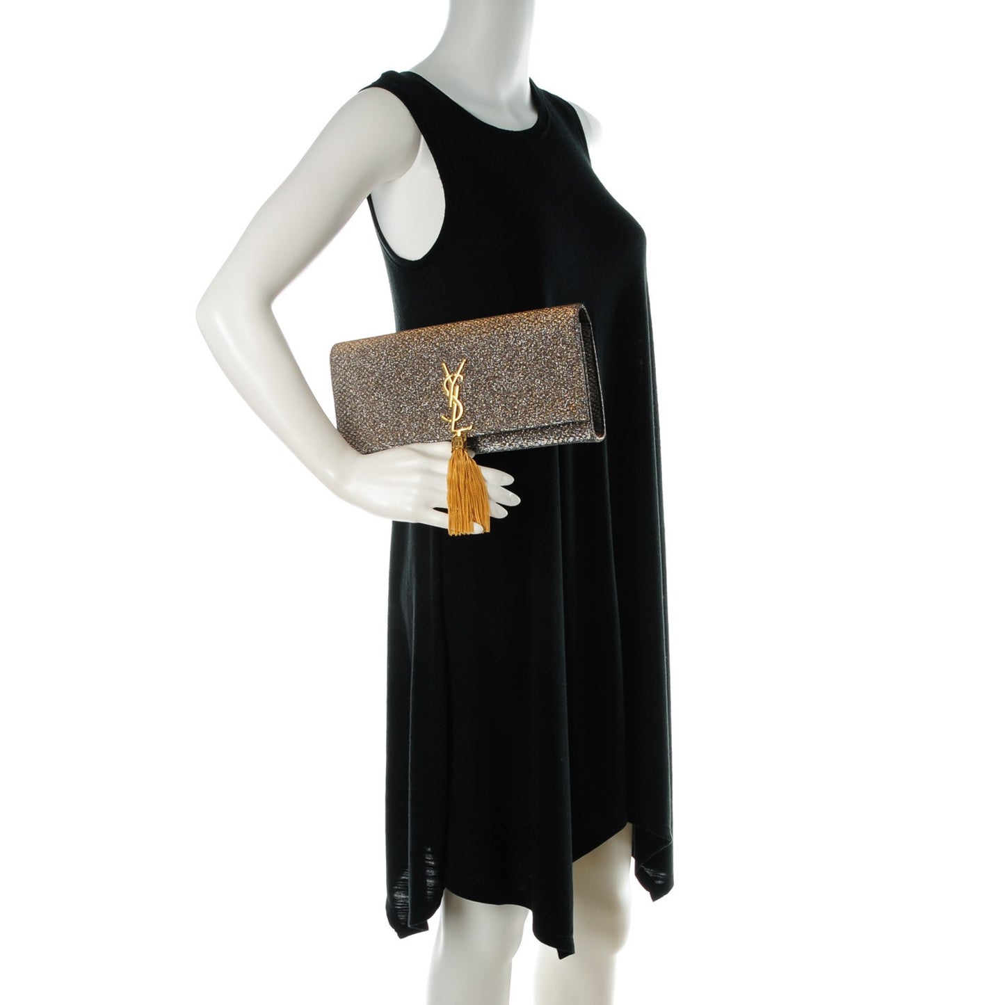 Metallic Canvas Woven Classic Monogram Kate Tassel Clutch Silver Gold