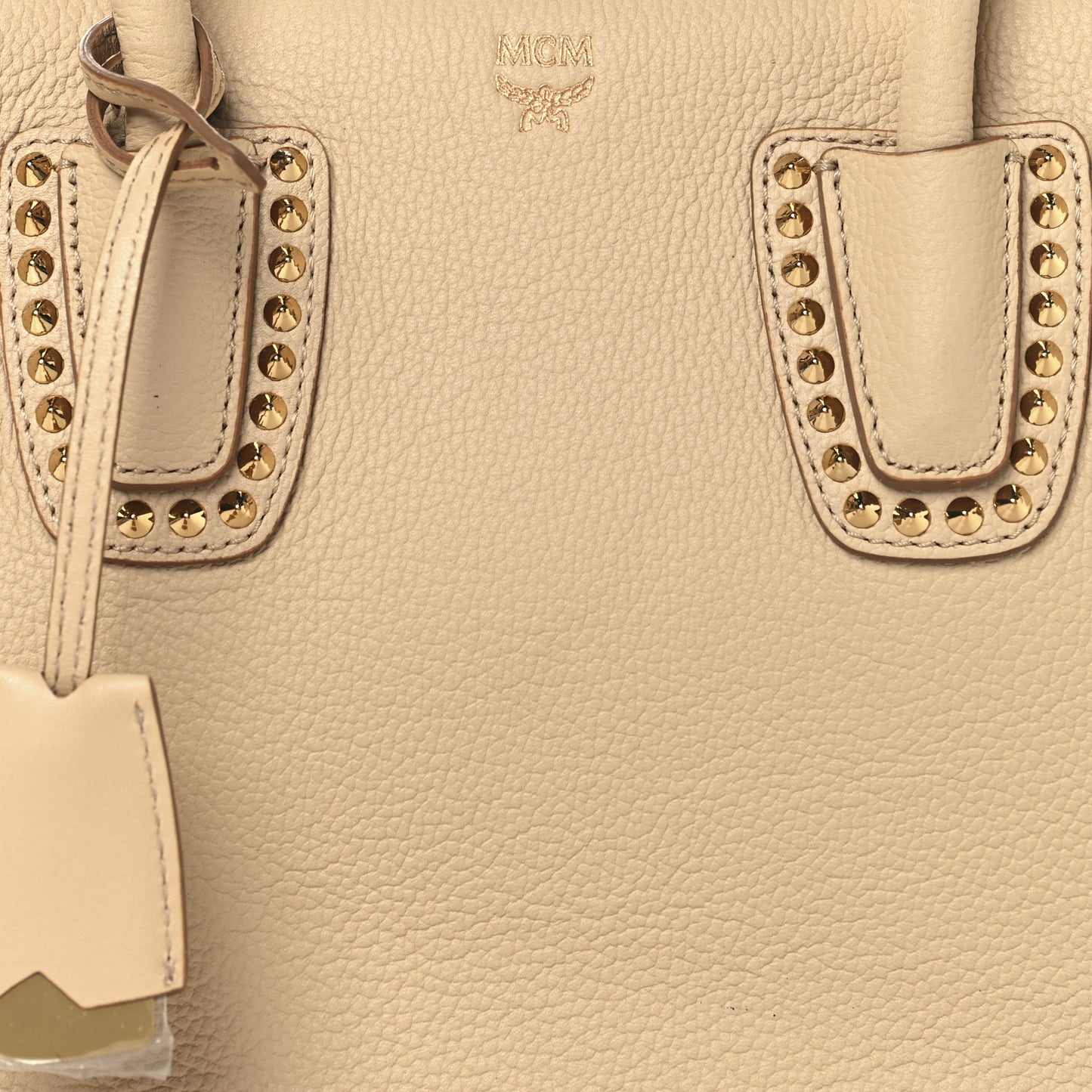 Grained Calfskin Studded Medium Milla Tote Beige
