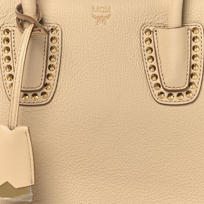 MCM Grained Calfskin Studded Medium Milla Tote Beige 10 of 14