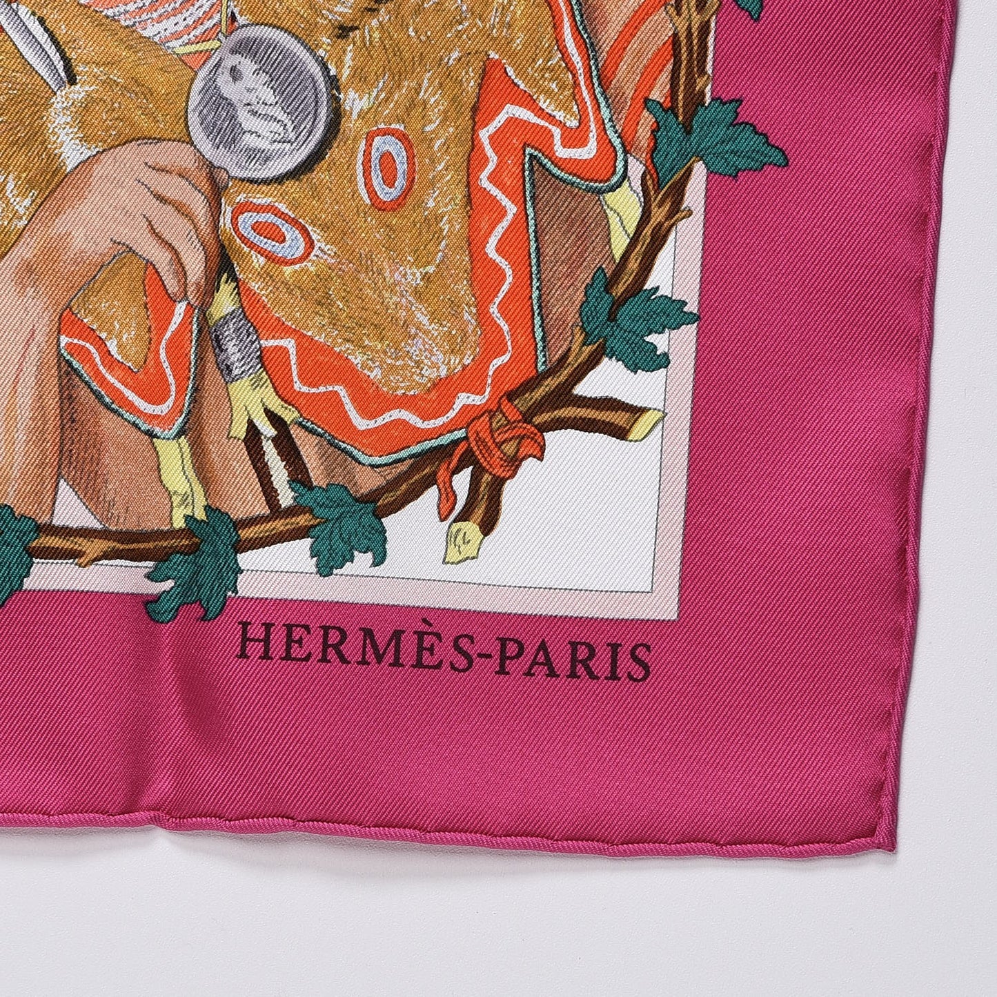 Silk Chefs Indiens Scarf 90 Fuchsia Blanc Vert