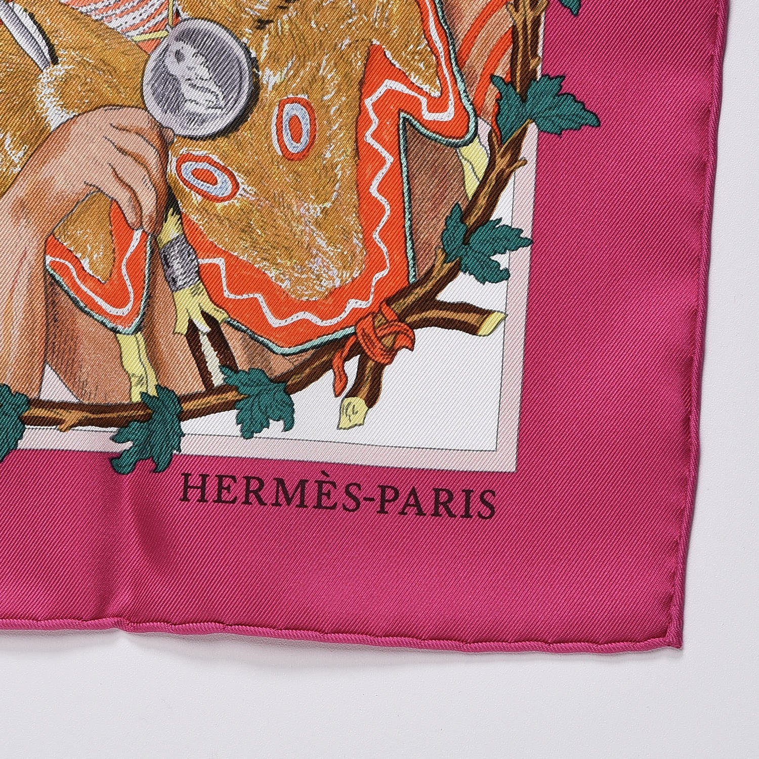 Hermes Silk Chefs Indiens Scarf 90 Fuchsia Blanc Vert 3 of 5