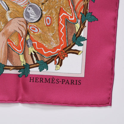 Hermes Silk Chefs Indiens Scarf 90 Fuchsia Blanc Vert 3 of 5