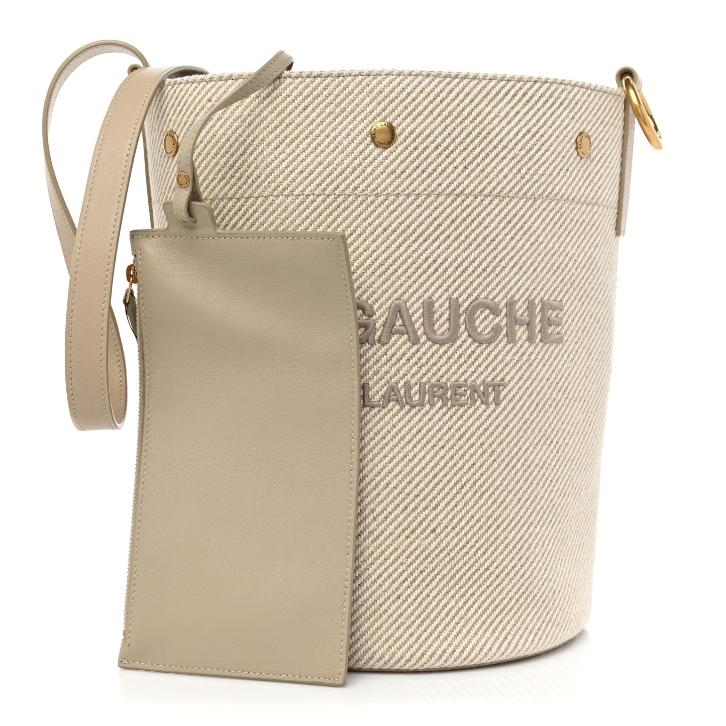 Diagonal Canvas Calfskin Rive Gauche Bucket Bag Beige