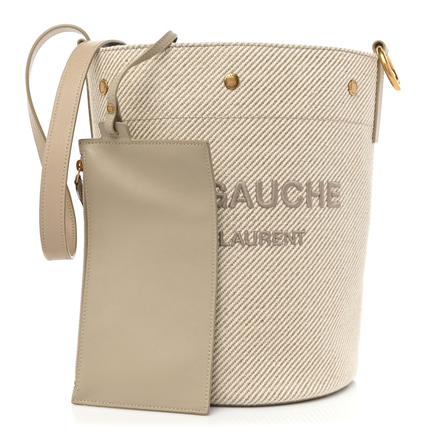 Saint Laurent Diagonal Canvas Calfskin Rive Gauche Bucket Bag Beige 3 of 10