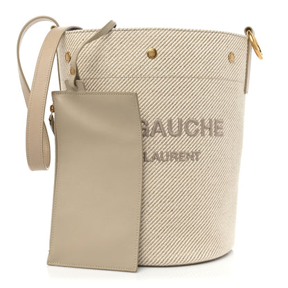 Saint Laurent Diagonal Canvas Calfskin Rive Gauche Bucket Bag Beige 3 of 10