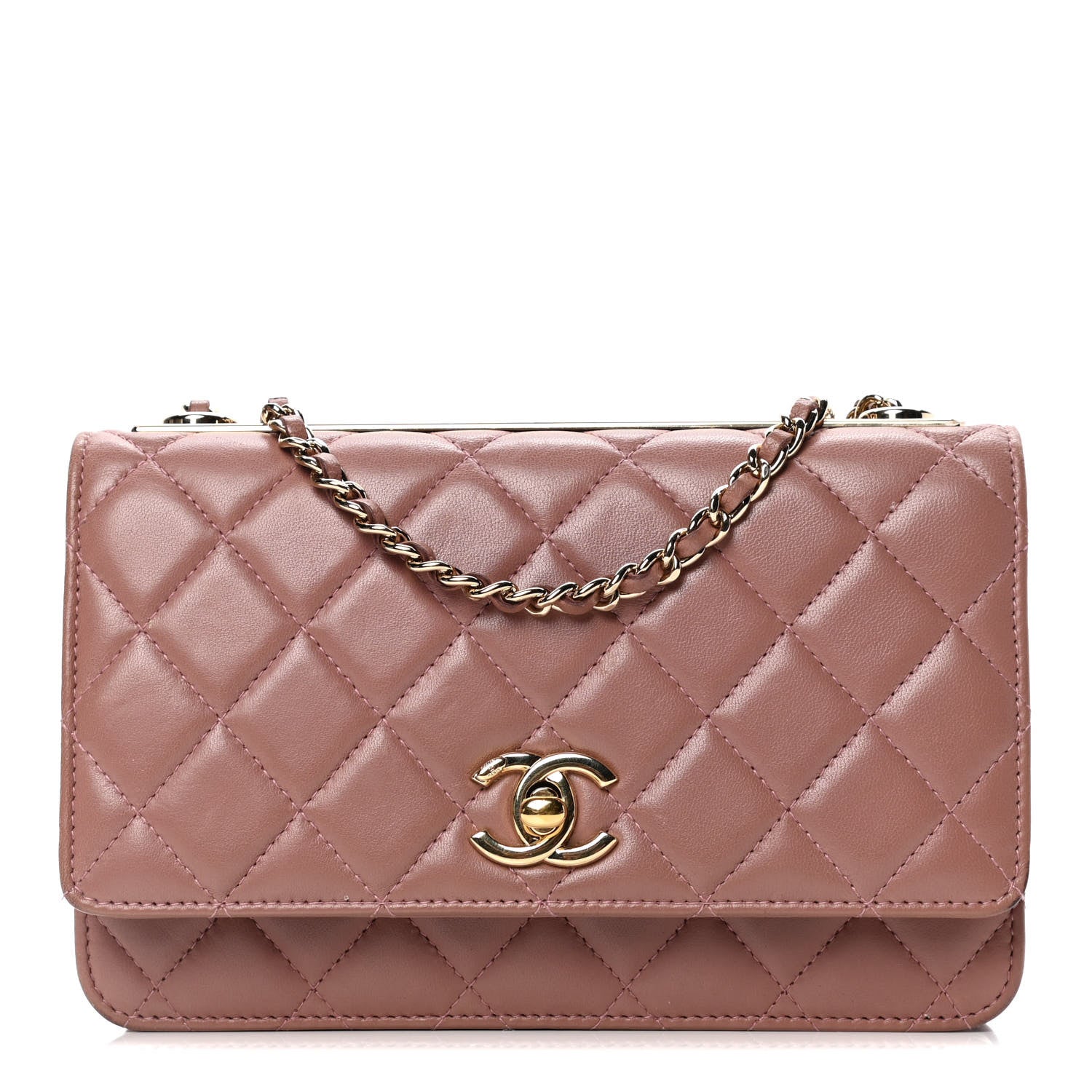 CHANEL Lambskin Quilted Trendy CC Wallet On Chain WOC in the color Nude by FASHIONPHILE