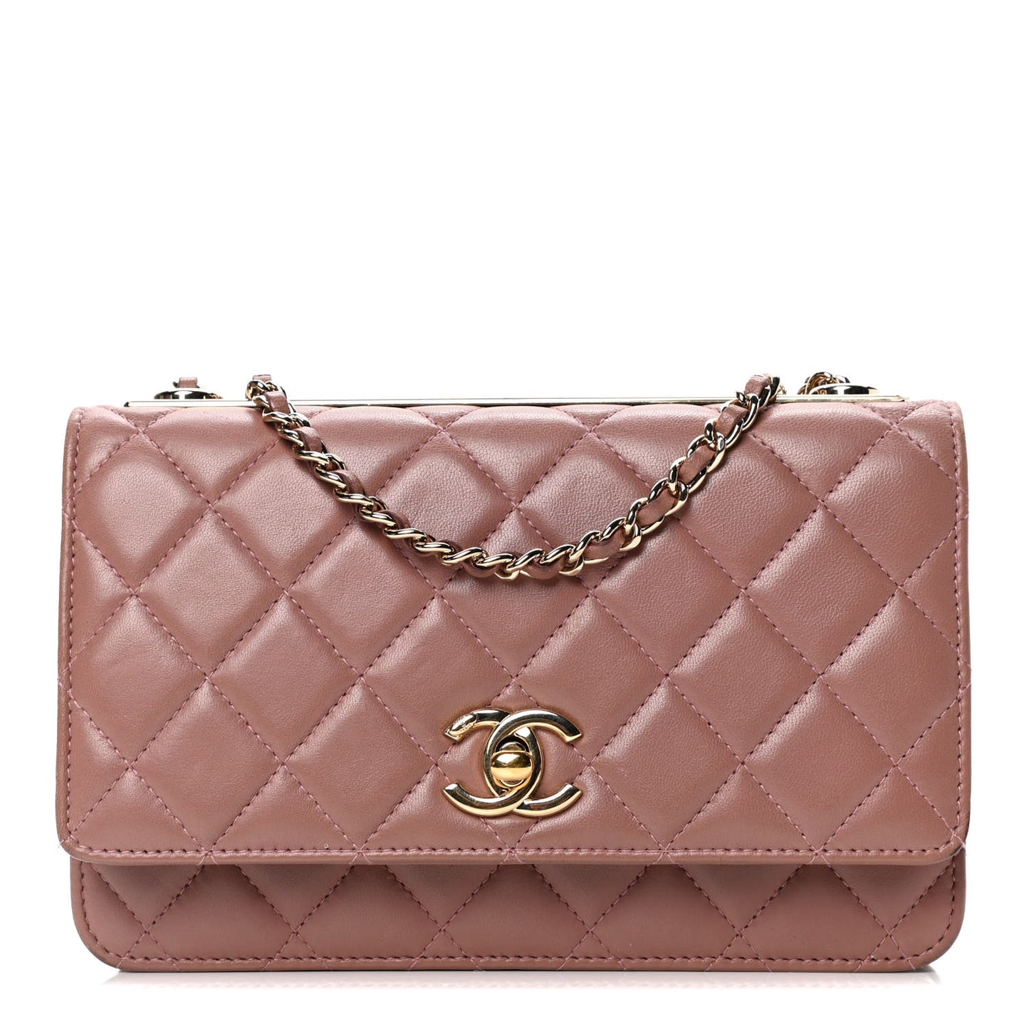 Lambskin Quilted Trendy CC Wallet On Chain WOC Nude