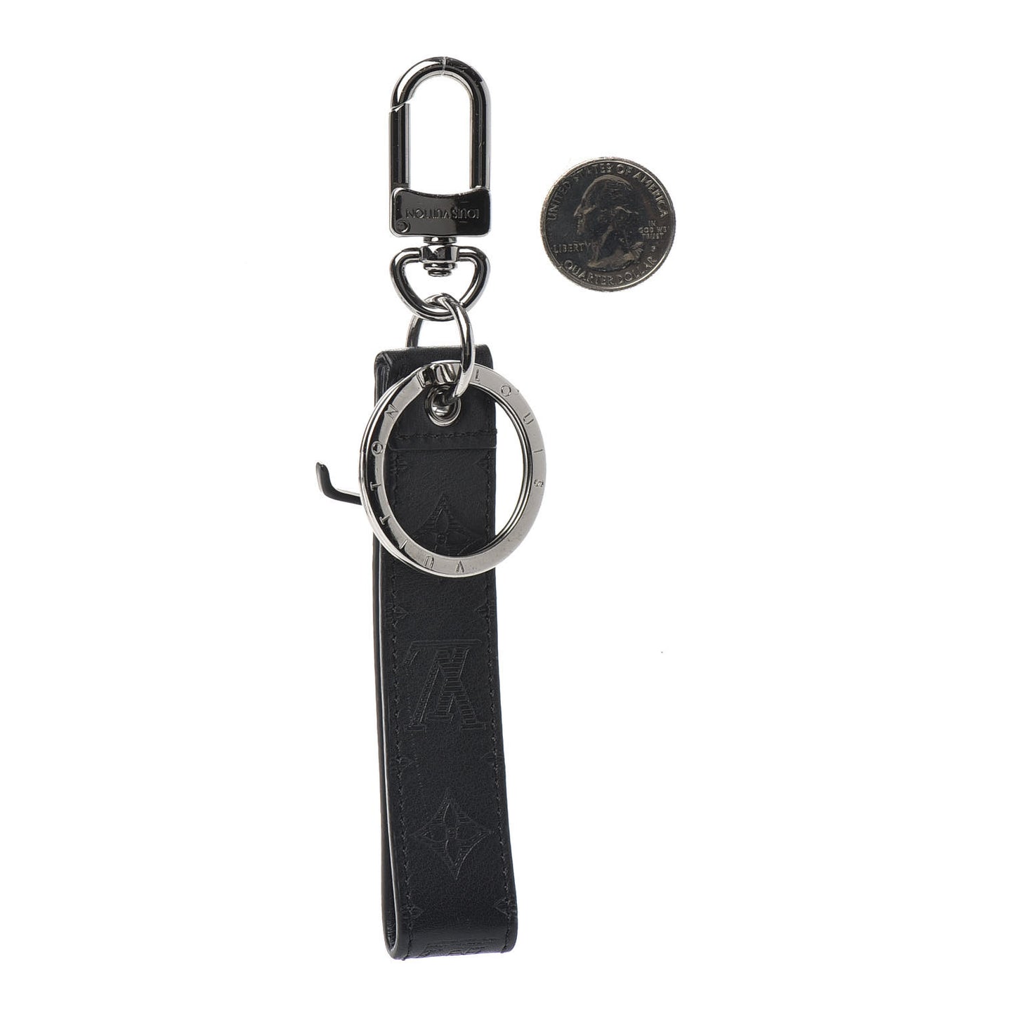 Calfskin LV Shape Dragonne Bag Charm Key Holder Black