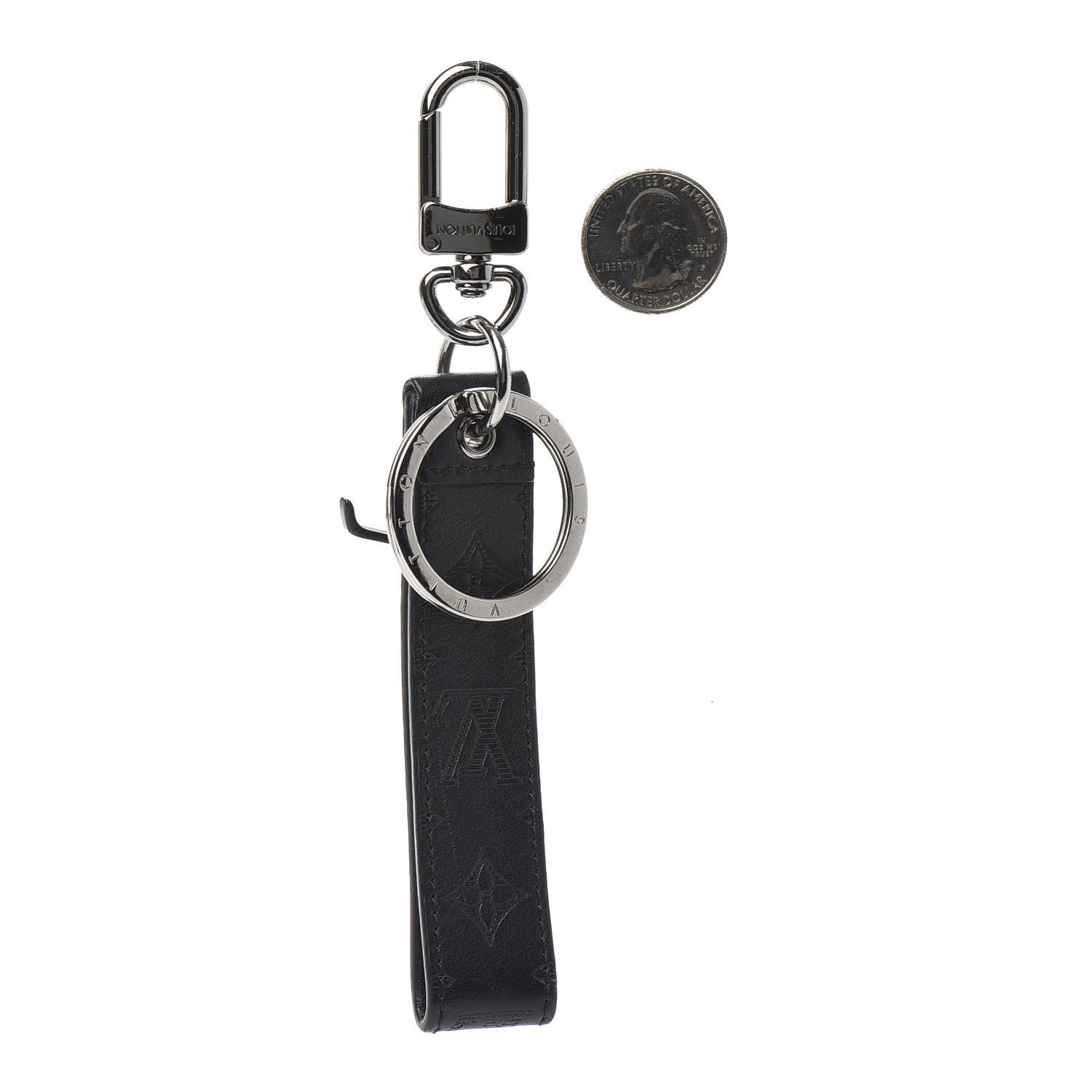 Louis Vuitton Calfskin LV Shape Dragonne Bag Charm Key Holder Black 2 of 3