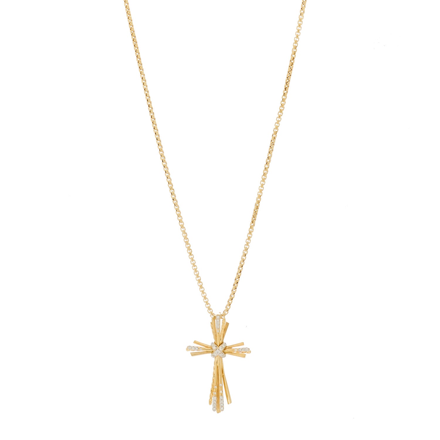 David Yurman 18K Yellow Gold Diamond Angelika Cross Pendant Necklace 1 of 5