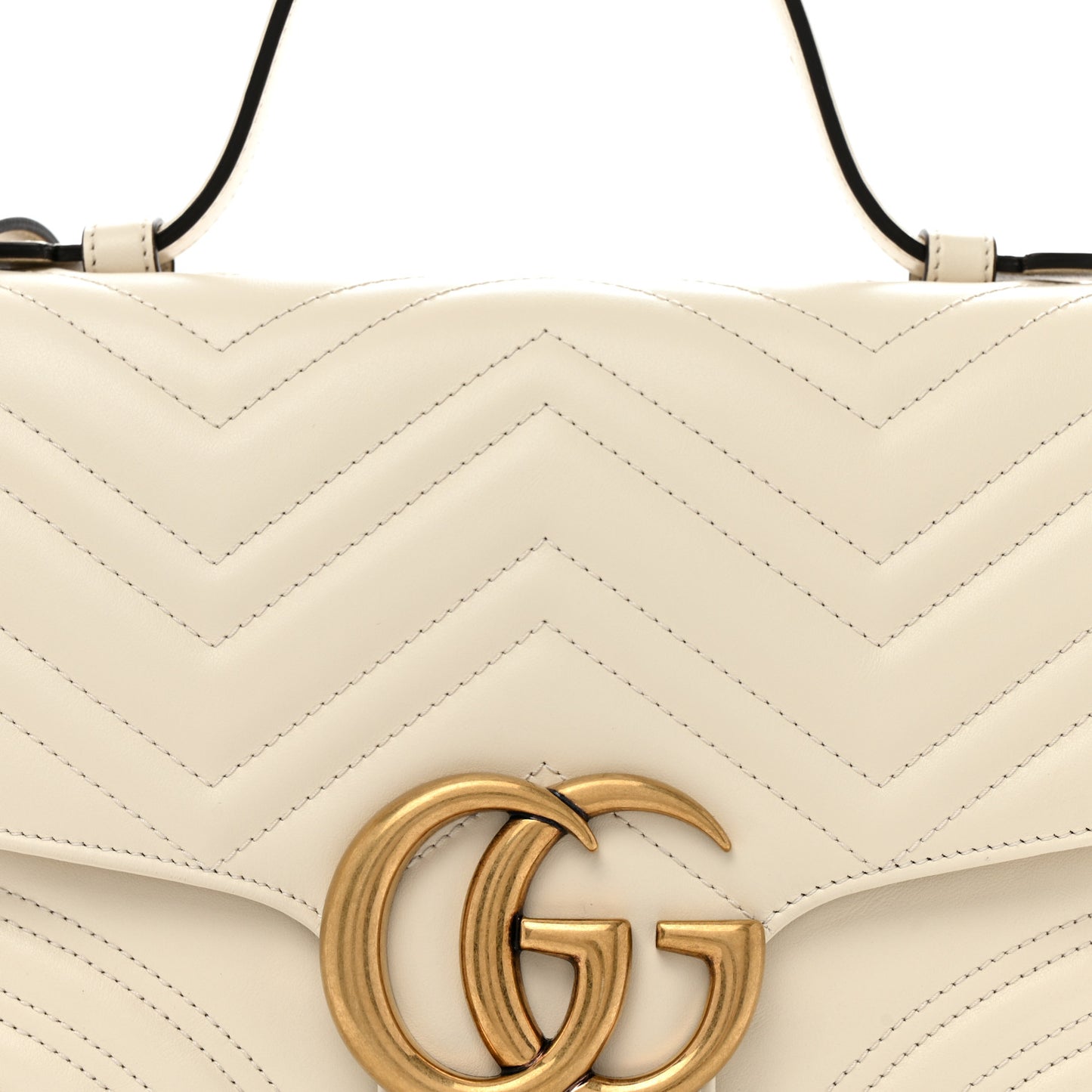 Calfskin Matelasse Medium GG Marmont Top Handle Shoulder Bag Mystic White