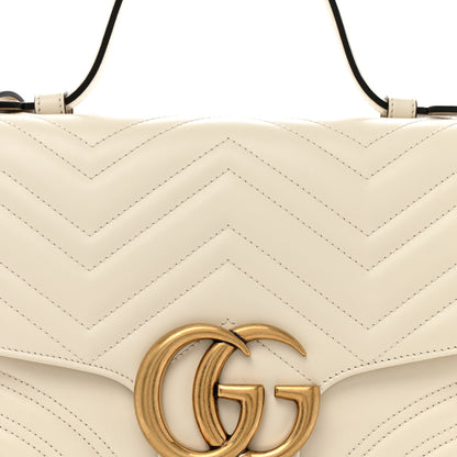 Gucci Calfskin Matelasse Medium GG Marmont Top Handle Shoulder Bag Mystic White 8 of 11