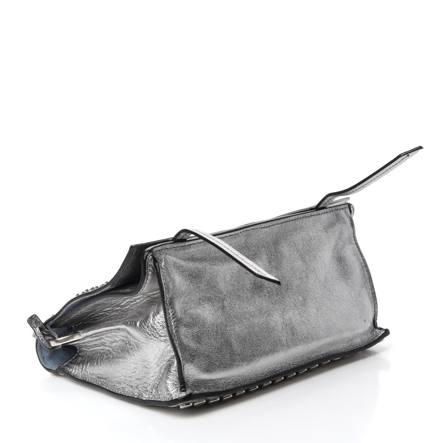 Metallic Glace Calfskin Studded Etiquette Flap Silver