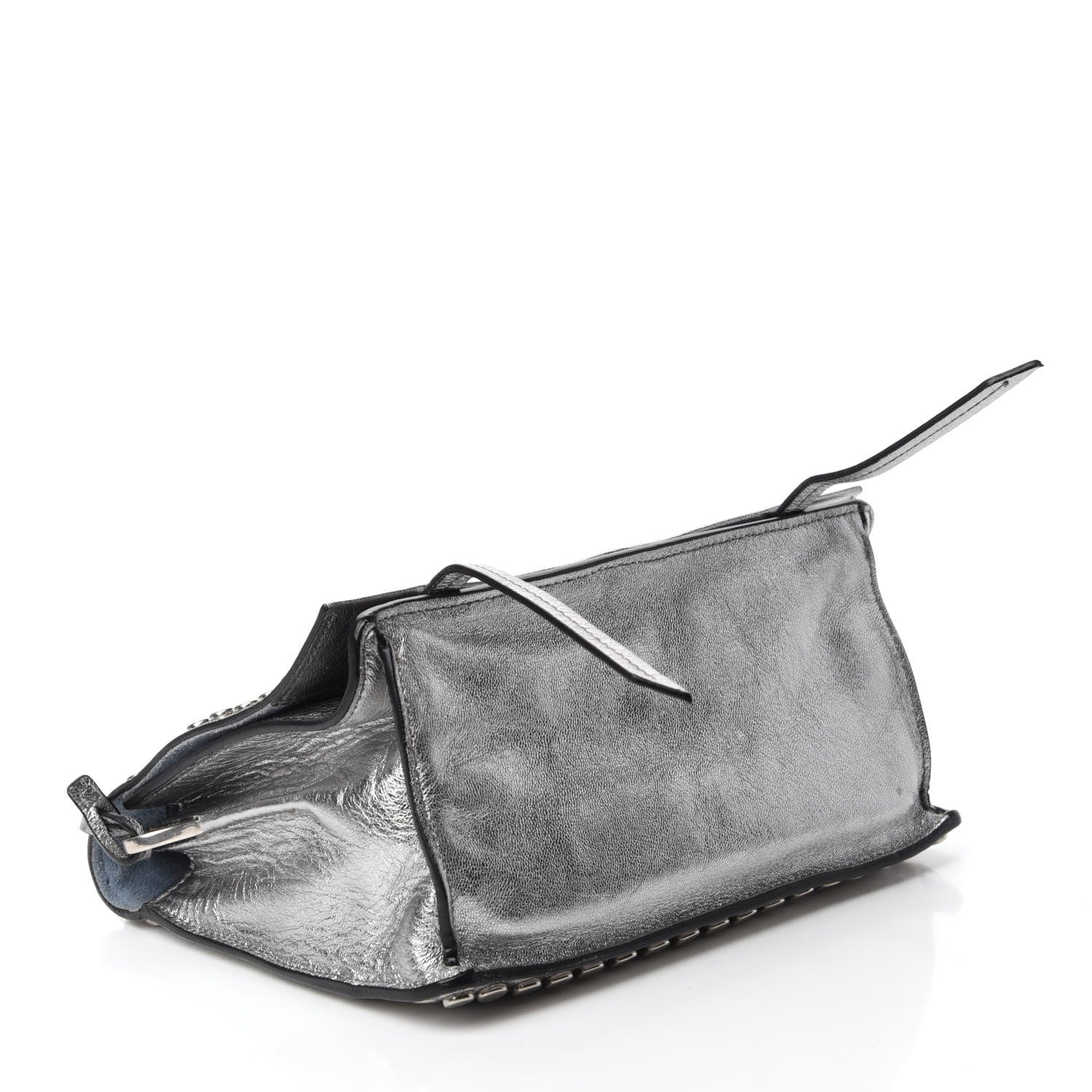 Prada Metallic Glace Calfskin Studded Etiquette Flap Silver 4 of 11