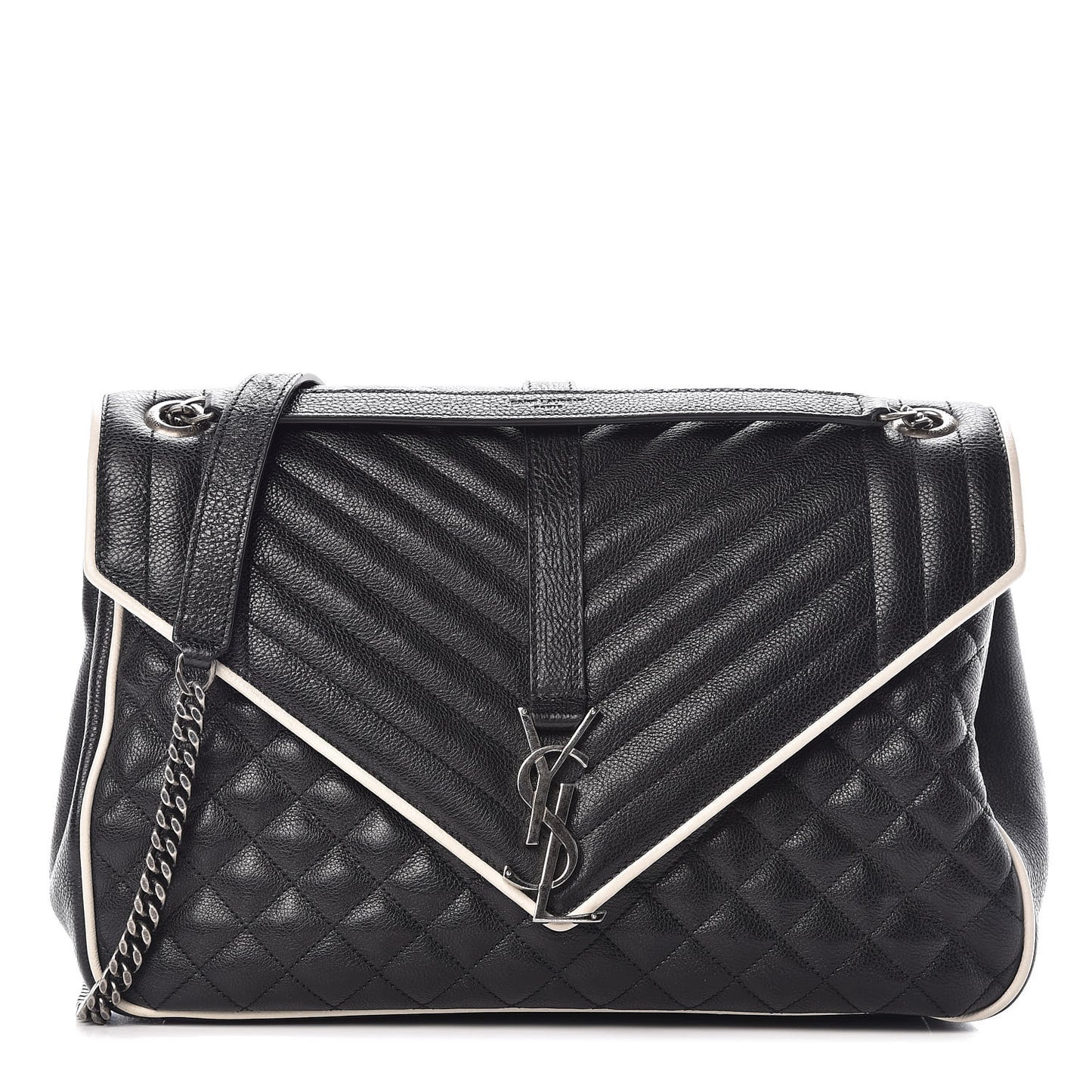 Calfskin Mixed Matelasse Triquilt Large Monogram Envelope Satchel Black White