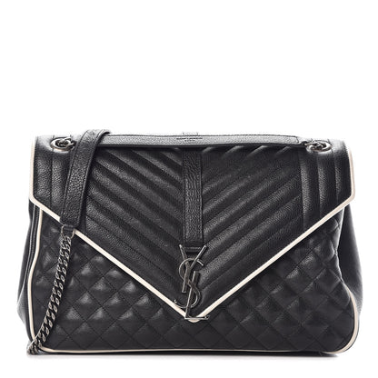 Saint Laurent Calfskin Mixed Matelasse Triquilt Large Monogram Envelope Satchel Black White 1 of 17